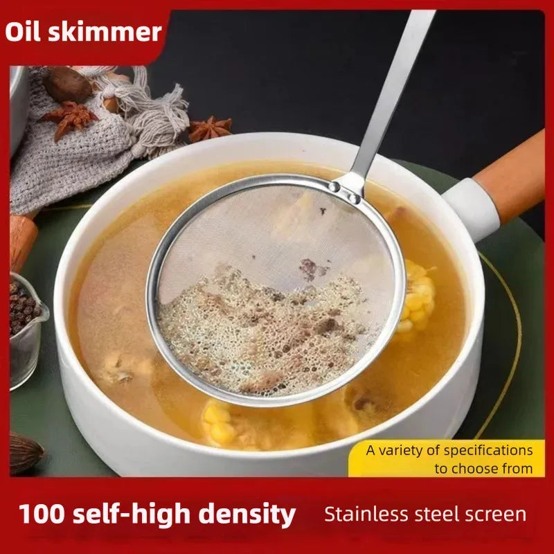 Stainless Steel Food Strainer with Handle - Fine Mesh Oil Skimmer for Kitchen