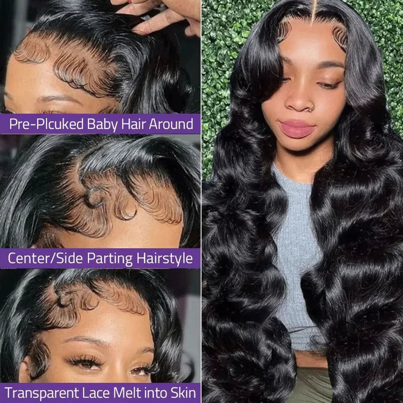 Brazilian Human Hair Wigs 40 Inch Body Wave Lace Front Wig Pre-Plucked 200% Density