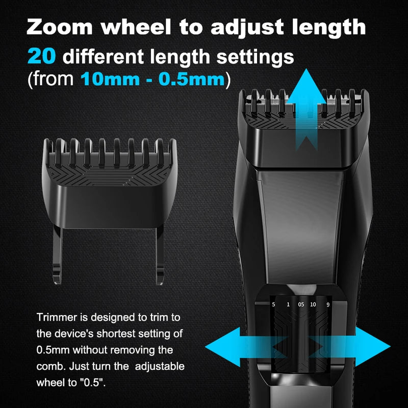 Men's Waterproof Beard Trimmer with Precision Dial, 20 Length Settings, Wet & Dry Clipper
