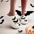 Halloween Bat Pattern Embroidered Plush Indoor Slippers - Non-Slip Warm Woolen Cotton Footwear for Men & Women