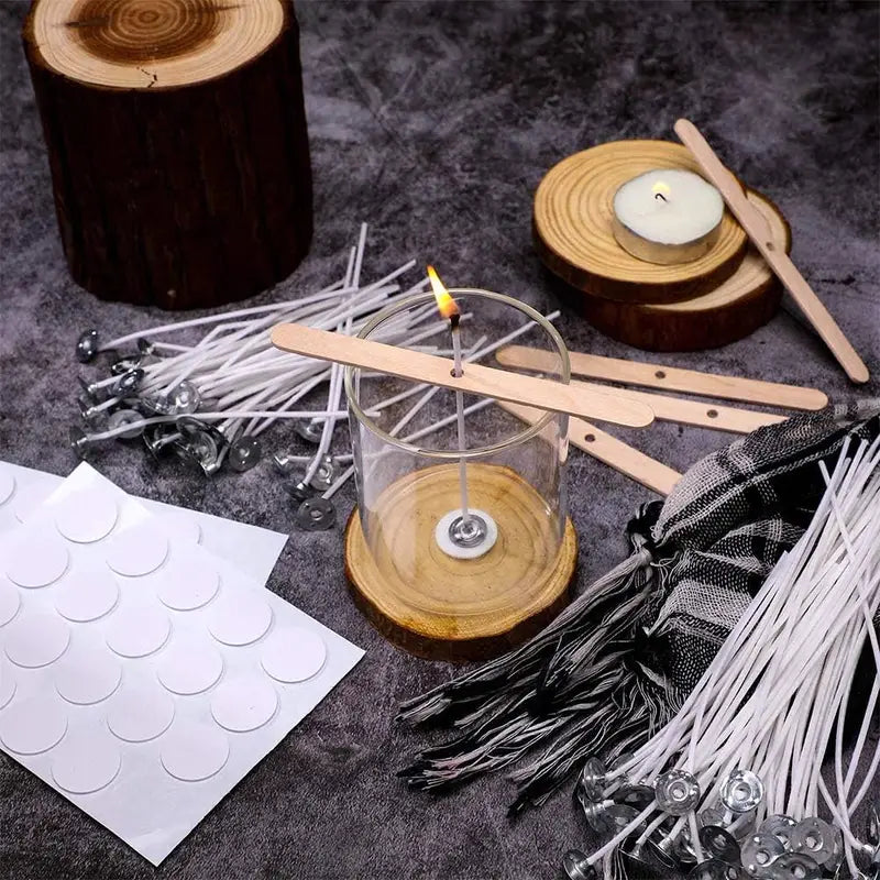Pre-Waxed Candle Wicks with Wooden Centering Sticks for Soy, Beeswax, DIY Candle Making