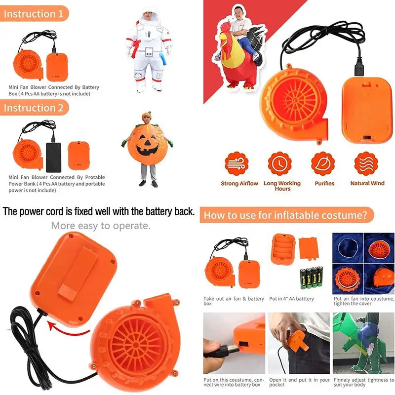 Mini Inflatable Costume Blower Fan for Dinosaur Cosplay Halloween Party