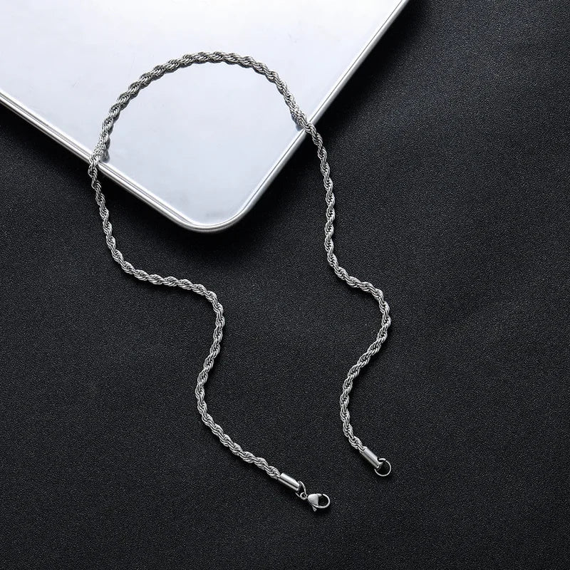 Stainless Steel Necklace for Women Men Twisted Rope Chain Waterproof Jewelry 16-30 Inches