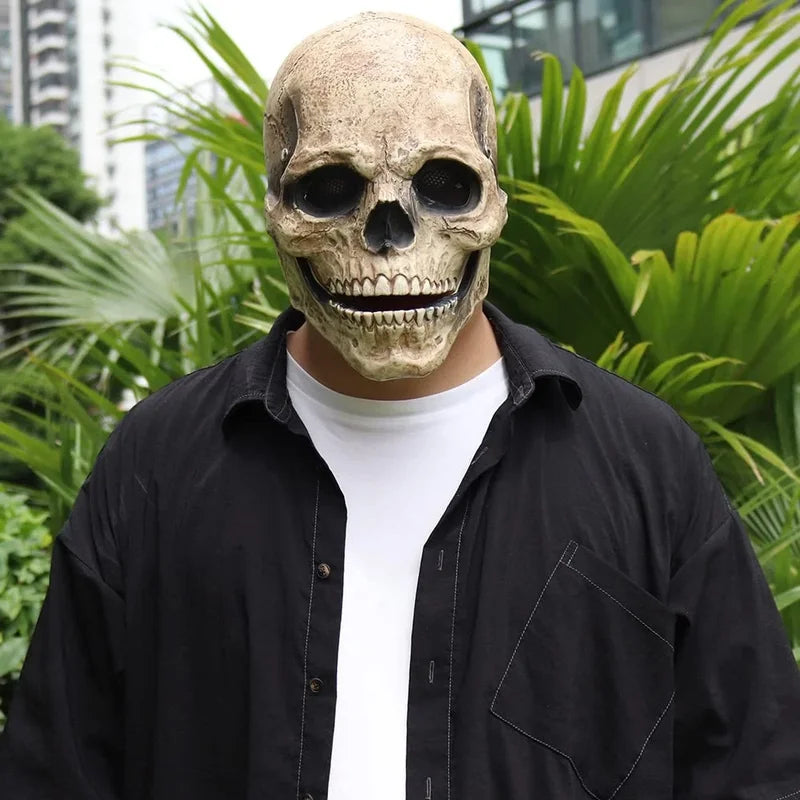Full Head Latex Skull Mask with Movable Jaw for Halloween & Cosplay