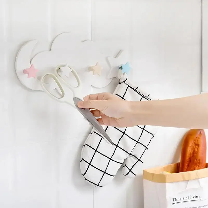 Self-Adhesive Cloud Wall Hook - Traceless Plastic Storage Rack for Living Room Bathroom Kitchen Key Bag Organizer
