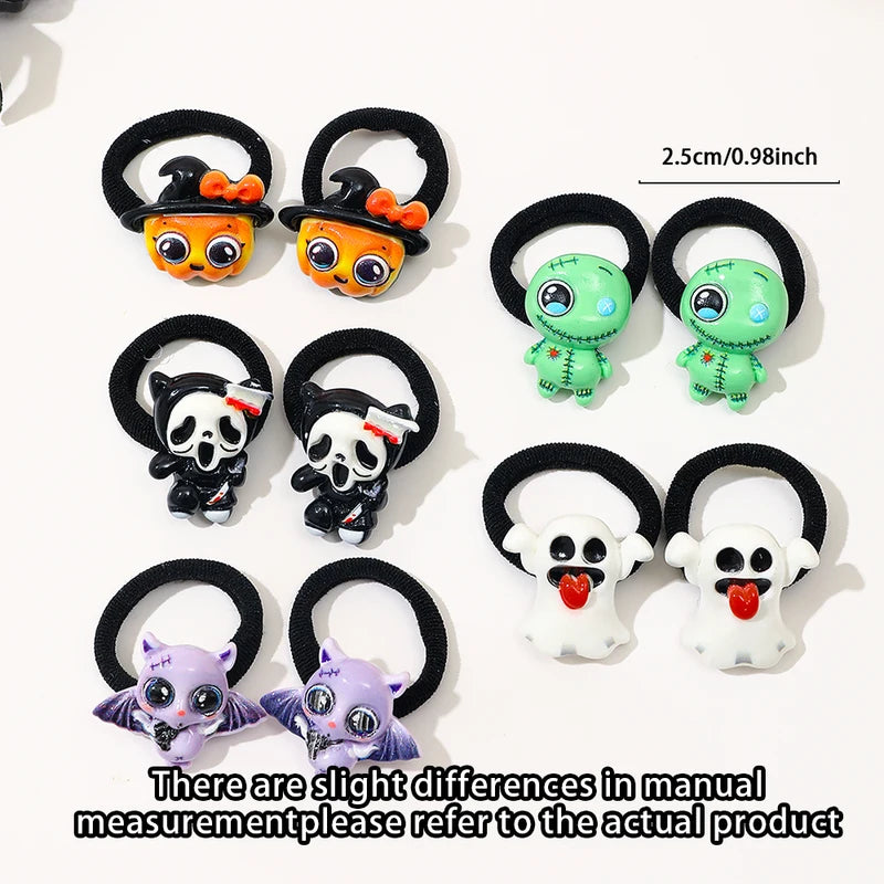 Halloween Themed Hair Ties Pack - Ghost Bat Pumpkin Cute Girls Gift Set