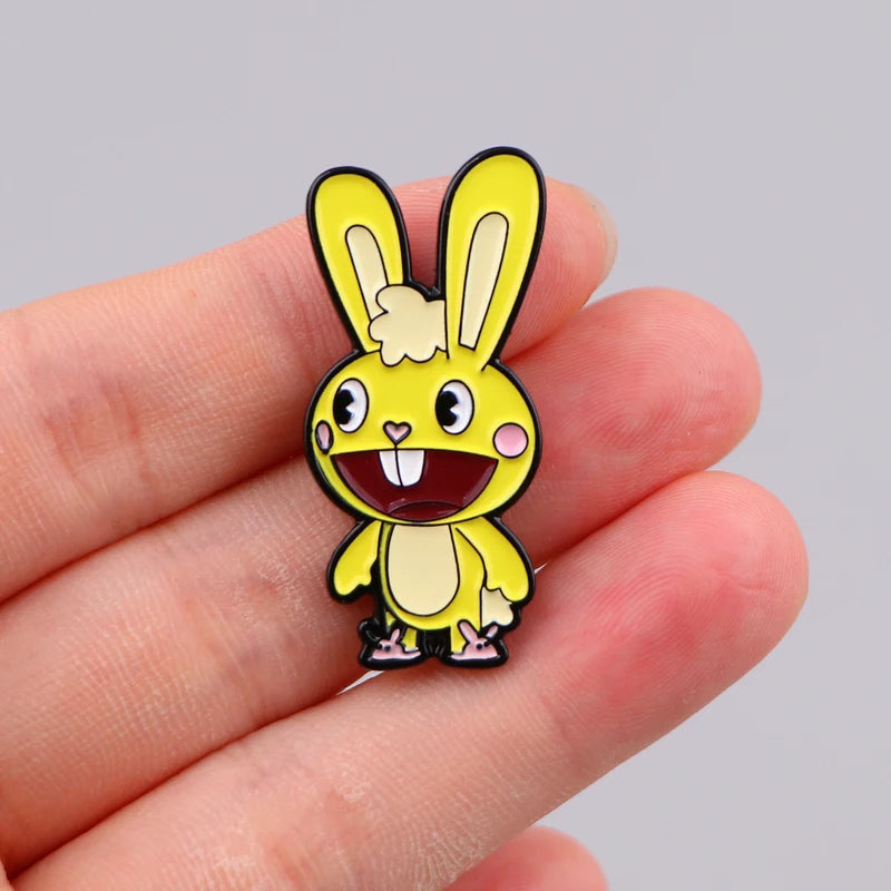 Happy Partner Enamel Lapel Pin Cartoon Bunny Badge for Clothes Backpack Brooch Gift