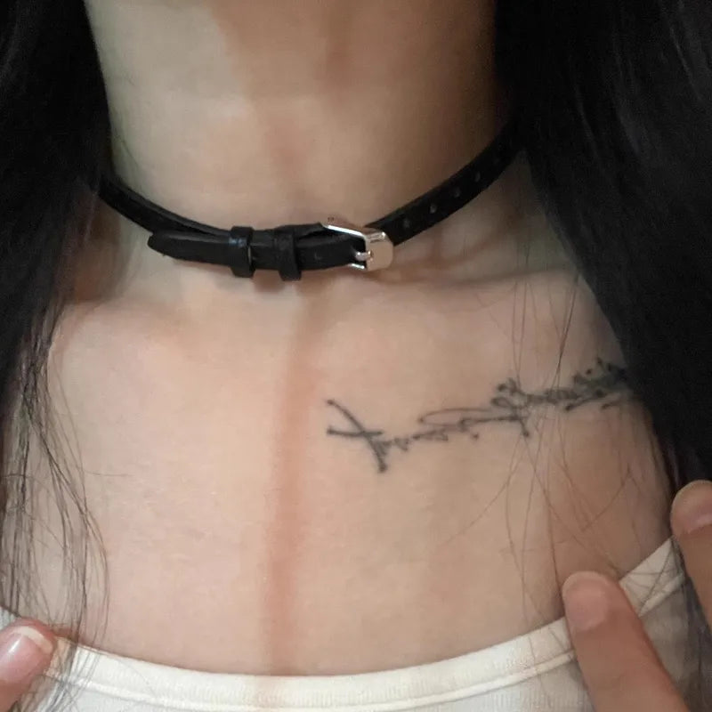 Trendy Gothic Leather Chain Choker Necklace for Women and Men - Punk Y2K Jewelry
