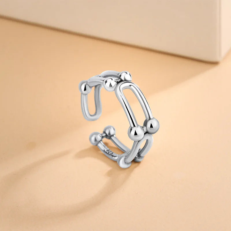 Vintage U-Shaped Horseshoe Silver Ring for Women - Adjustable Wedding Jewelry Gift