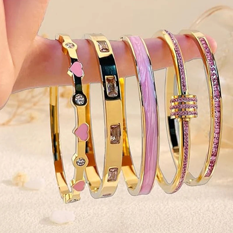 Stackable Gold Color Bangle Bracelet Set for Women - 18K Gold Plated Jewelry