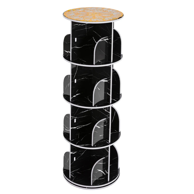 Rotating Bookshelf with 16 Compartments - Waterproof 4-Tier Floor Storage Rack