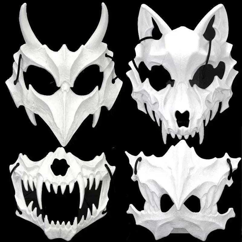 Scary Halloween Skull Mask with Long Teeth & Demon Skeleton Half Face Cosplay Mask