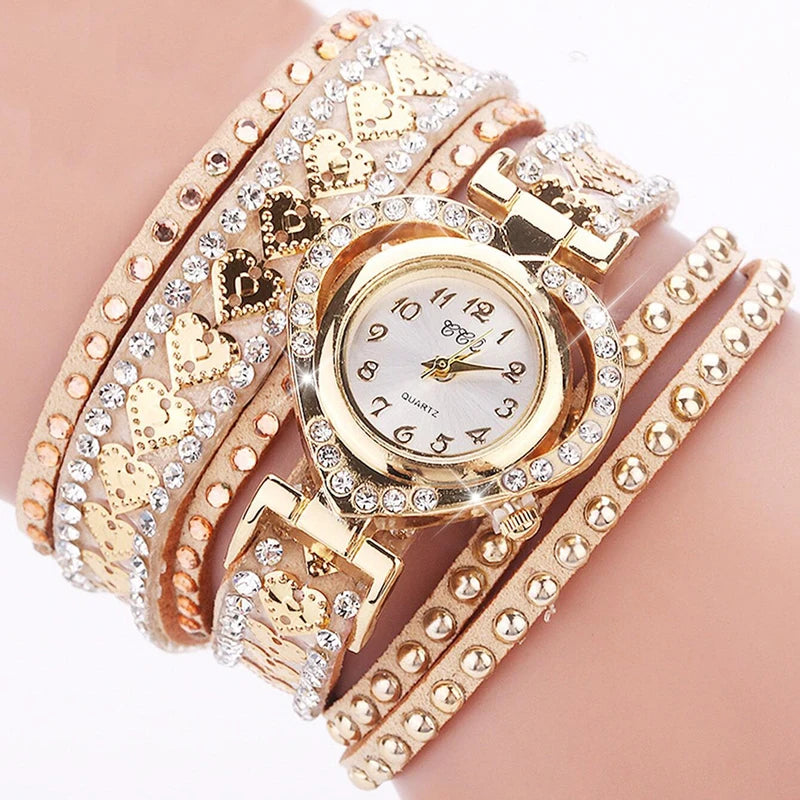 Fashion Rhinestone Heart Dial Women’s Watch with Velvet Band