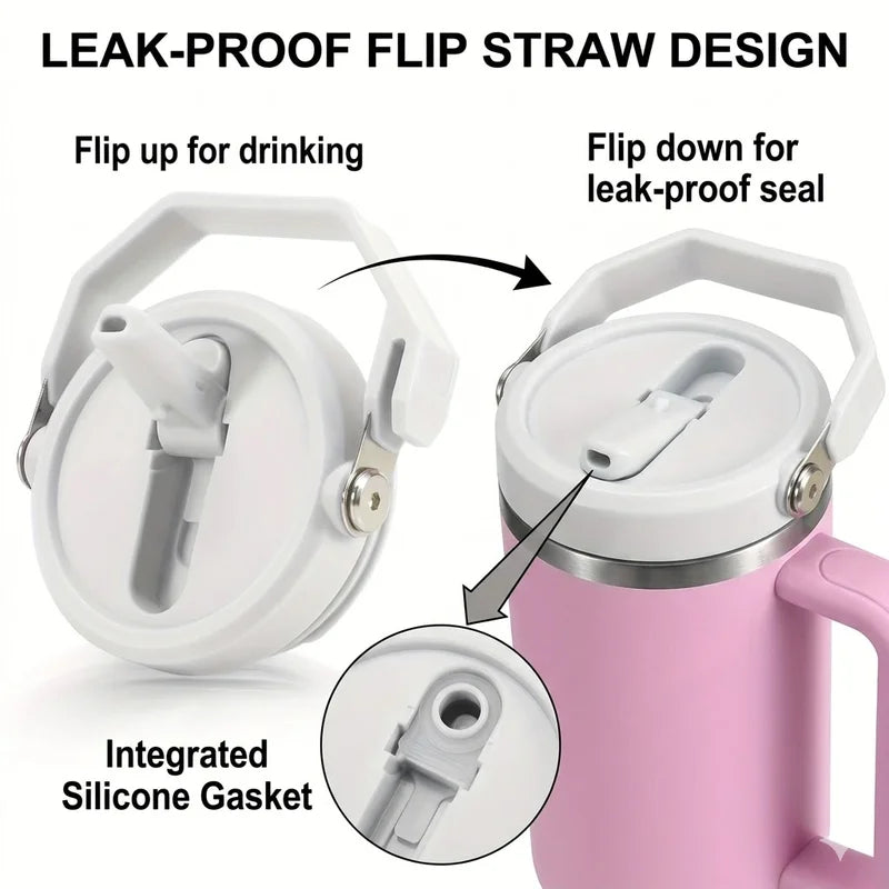Leak-Proof 14oz & 40oz Tumbler Replacement Lid with Handle & Flip Straw