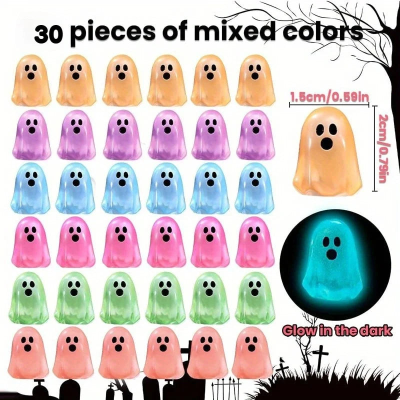 Mini Luminous Ghost Ornaments Halloween Decorations 50/100pcs Resin Kids Toys Home Party Decor