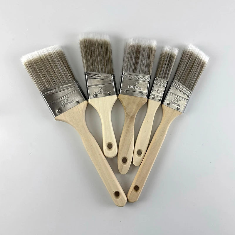 Paint Brush Set 5Pcs Long-Handled Nylon Art & Marine Brushes White Coffee