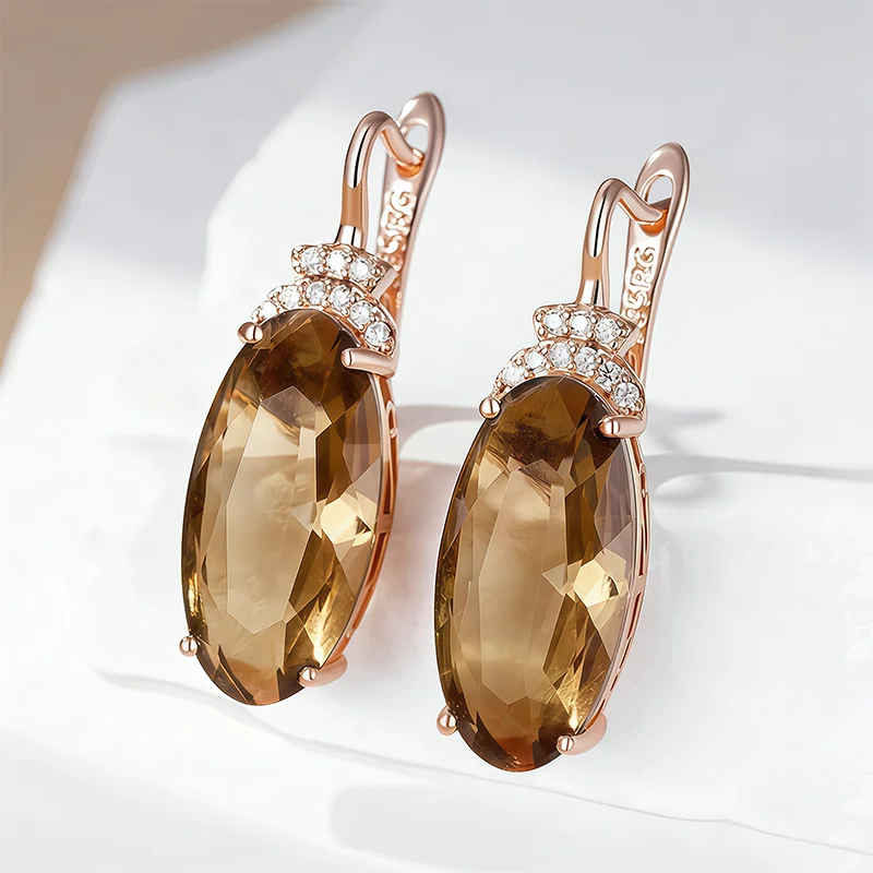 Elegant Drop Earrings for Women 30x10mm Zircon Jewelry with Rose Gold Finish