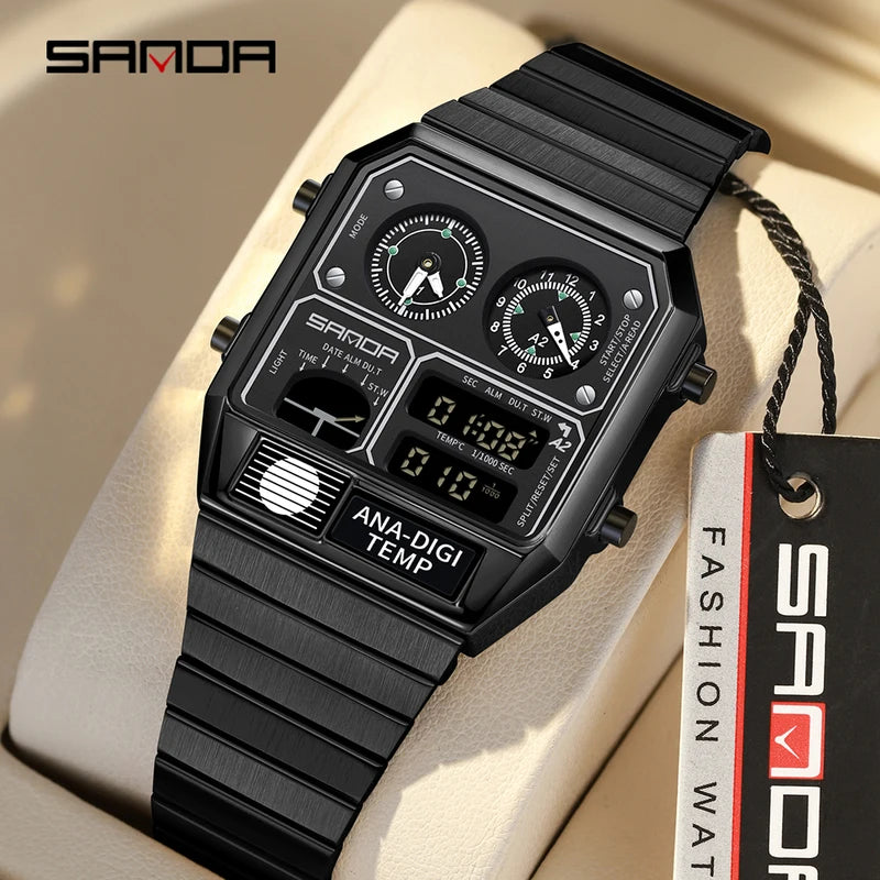 Men's LED Digital Chronograph Square Sports Watch with Thermometer & Stopwatch