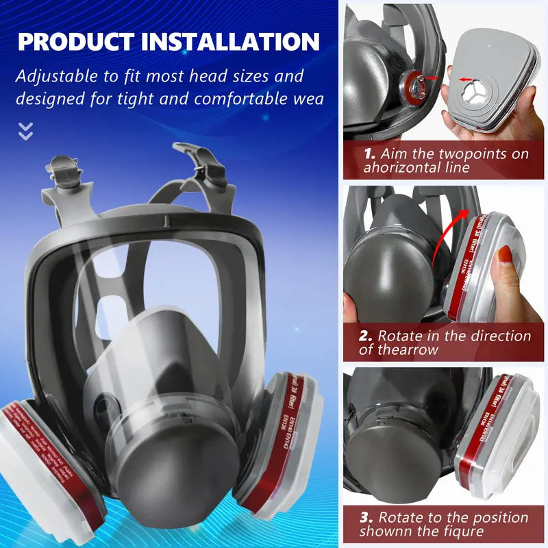 Full Face Gas Mask Respirator Large Size Reusable Dust & Chemical Protection