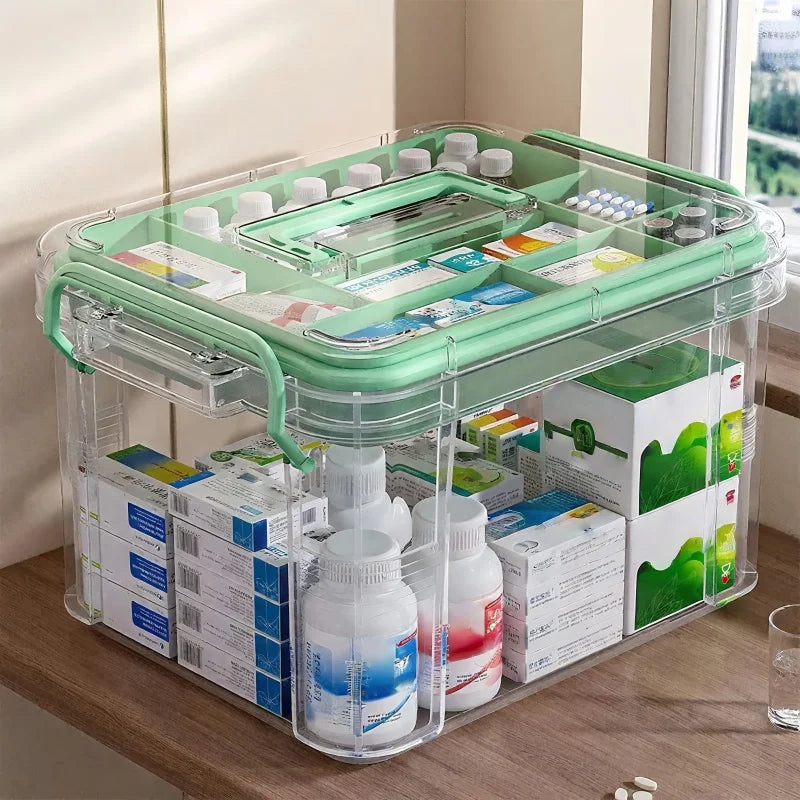 Multi-Purpose Medicine Organizer Storage Box with Labels and Tray