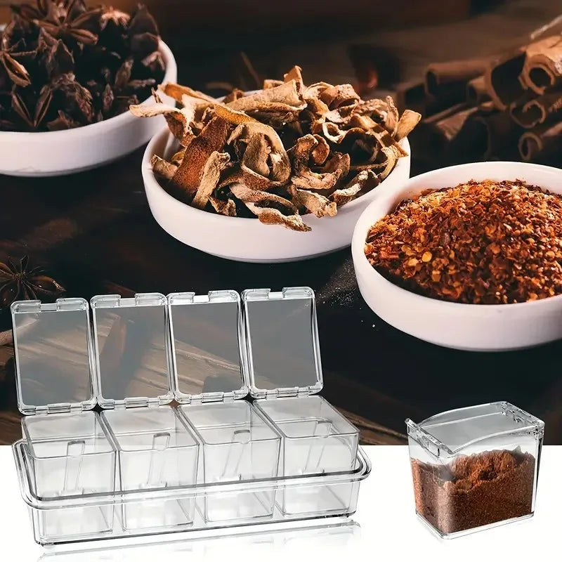 High Transparency Plastic Spice Jar Set with Spoons - Kitchen Food Storage Containers