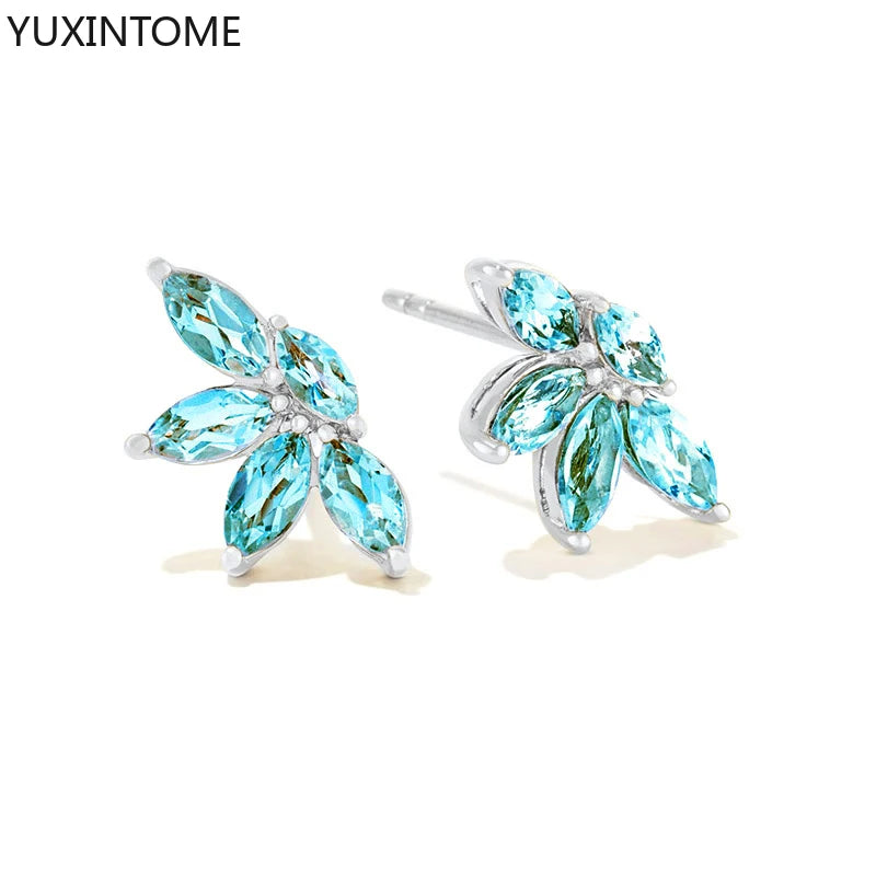 Sterling Silver Zircon Stud Earrings for Women - Light Blue, Multiple Colors