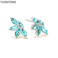 Sterling Silver Zircon Stud Earrings for Women - Light Blue, Multiple Colors