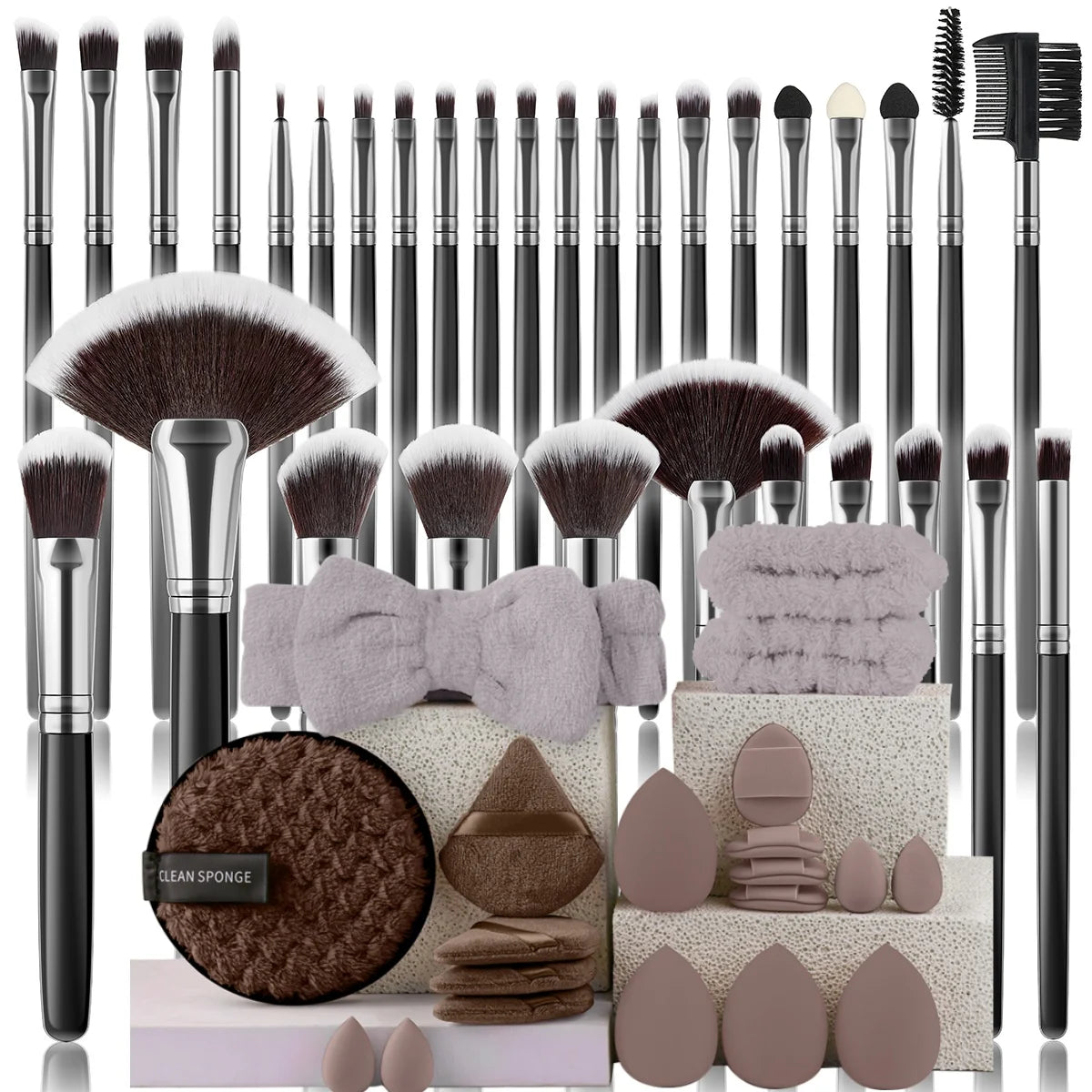 Makeup Brush Set with 32 Cosmetic Tools for Powder, Eye Shadow, Foundation & Blush