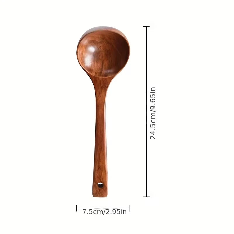 Non-Stick Wooden Cooking Spoon Set - Solid Food Safe Kitchen Utensils