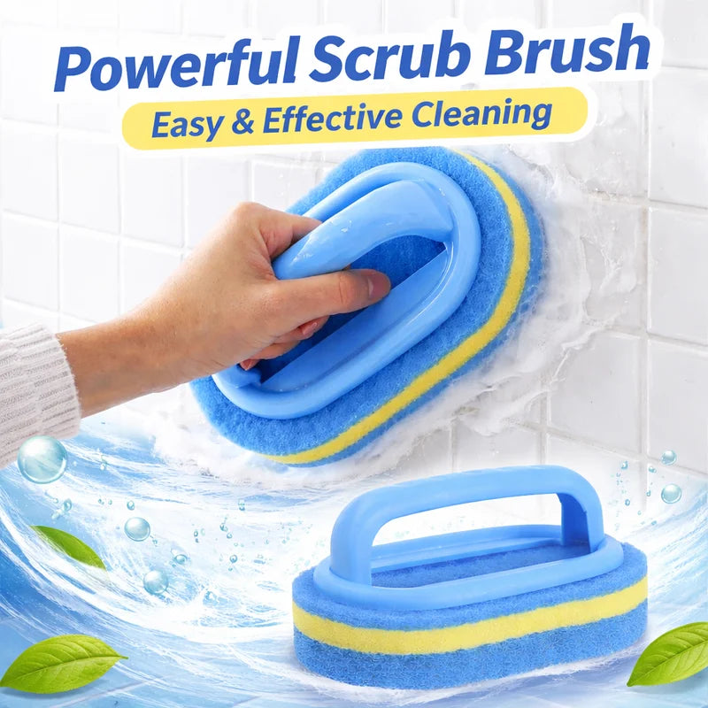 Household Cleaning Brush with Handle - Durable Sponge & Plastic Scrubbing Tool for Kitchen & Bathroom