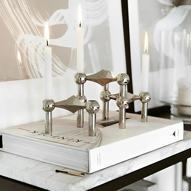 Nordic Steel Candlestick Holders Set for Living Room Decor - Small 10cm Candle Stands