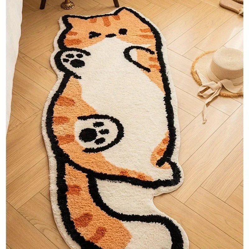 Cute Cat Home Decor Rug - Non-Slip Bedside Floor Mat for Bedrooms & Living Rooms