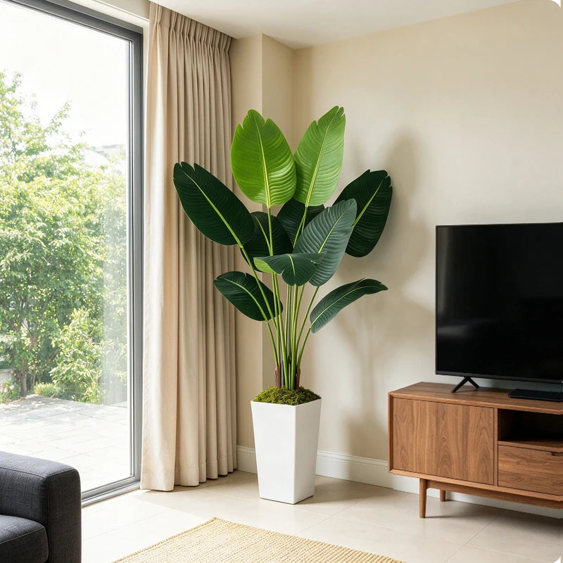 125cm Bird of Paradise Artificial Plant - Faux Tropical Tree with White Planter