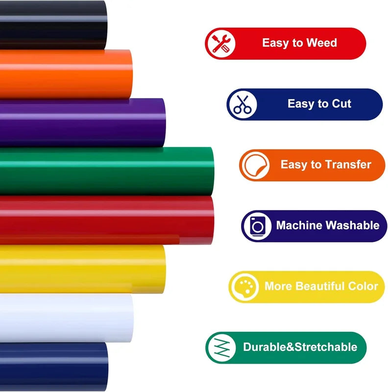 Heat Transfer Vinyl Bundle for T-Shirts - 20/14 Rolls, 12" x 3ft, Vivid Colors