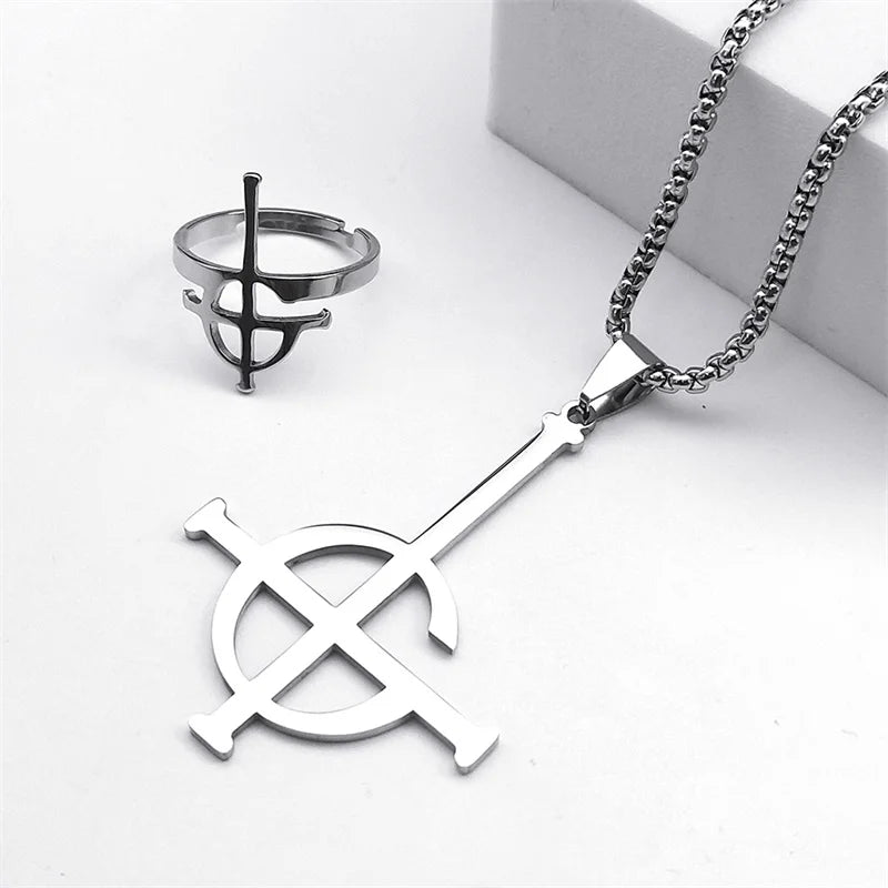 Ghost Rock Band Jewelry Set Stainless Steel Necklace Earrings Ring Gift