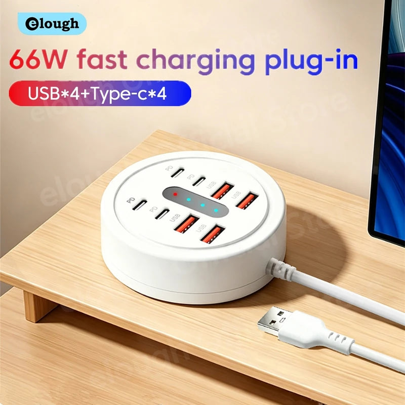 8-in-1 USB Power Strip Charging Station Wall Socket Adapter with 4 USB & 4 Type-C Ports