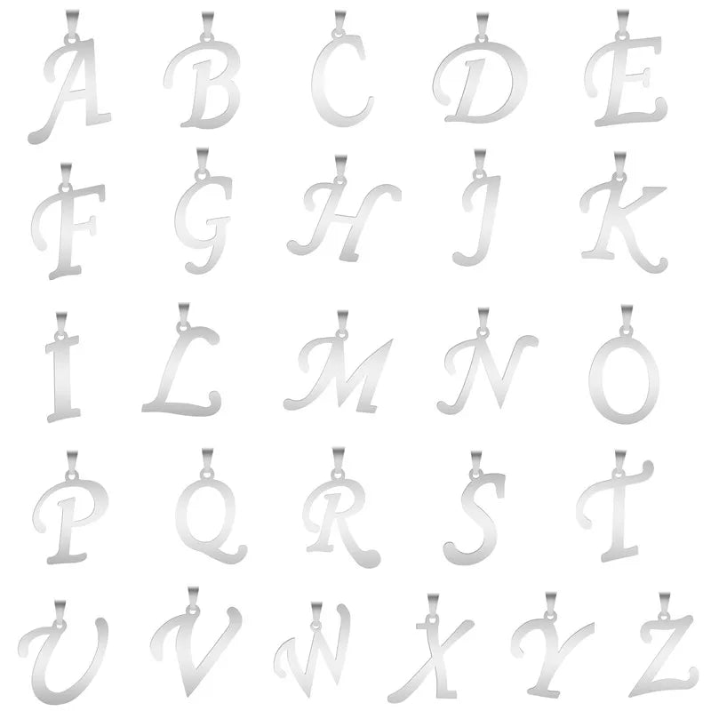 Initial Necklace for Women Men Stainless Steel Alphabet Pendant Chain
