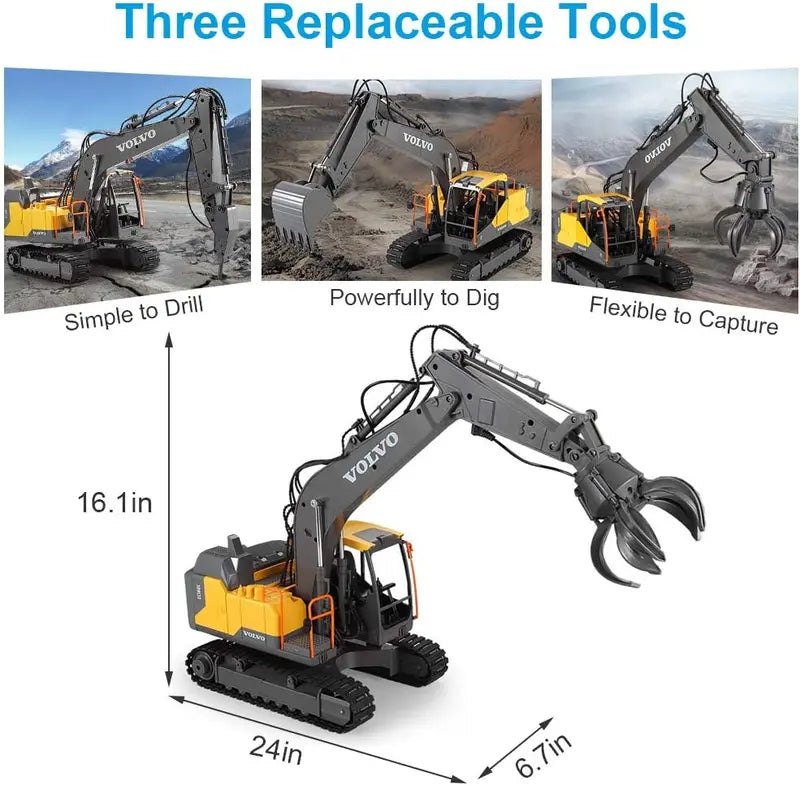 RC Excavator 1:16 Scale 3-in-1 Remote Control Crawler Truck with Alloy Body