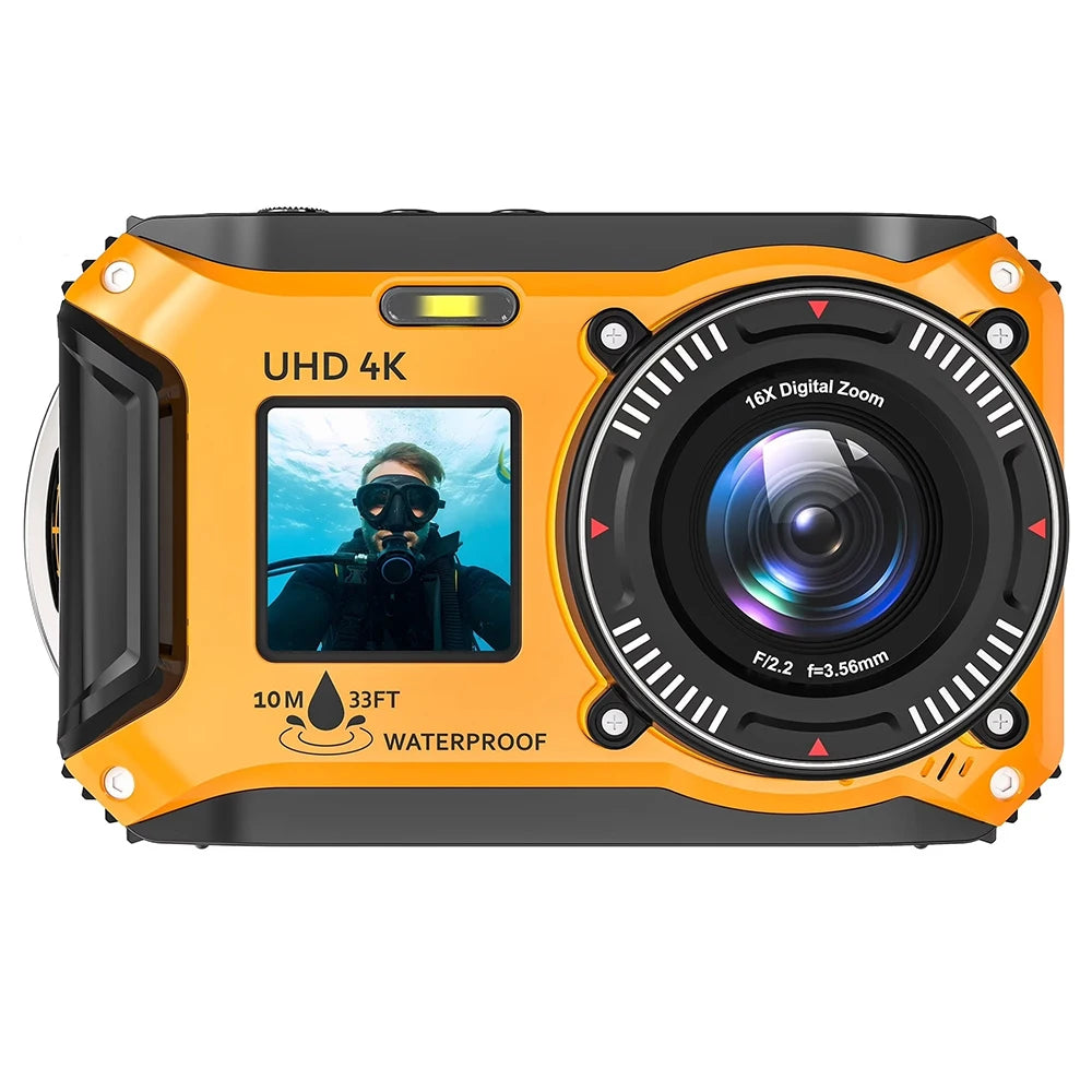 4K Waterproof Underwater Camera for Snorkeling 33FT Dual Screen Digital Camera
