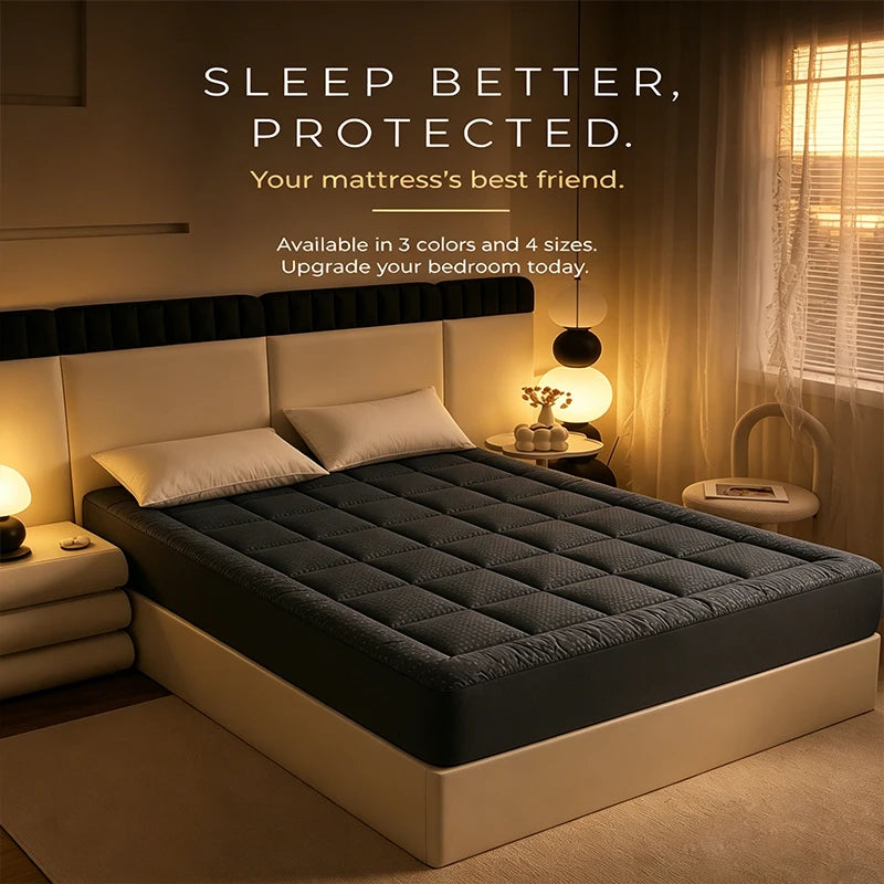 Dark Grey & White Mattress Topper Protector - 360GSM Comfort & Protection