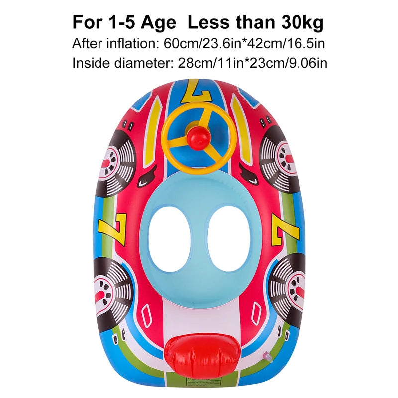 Kids Car-Shaped Inflatable Pool Float Ring Seat for Summer Water Play