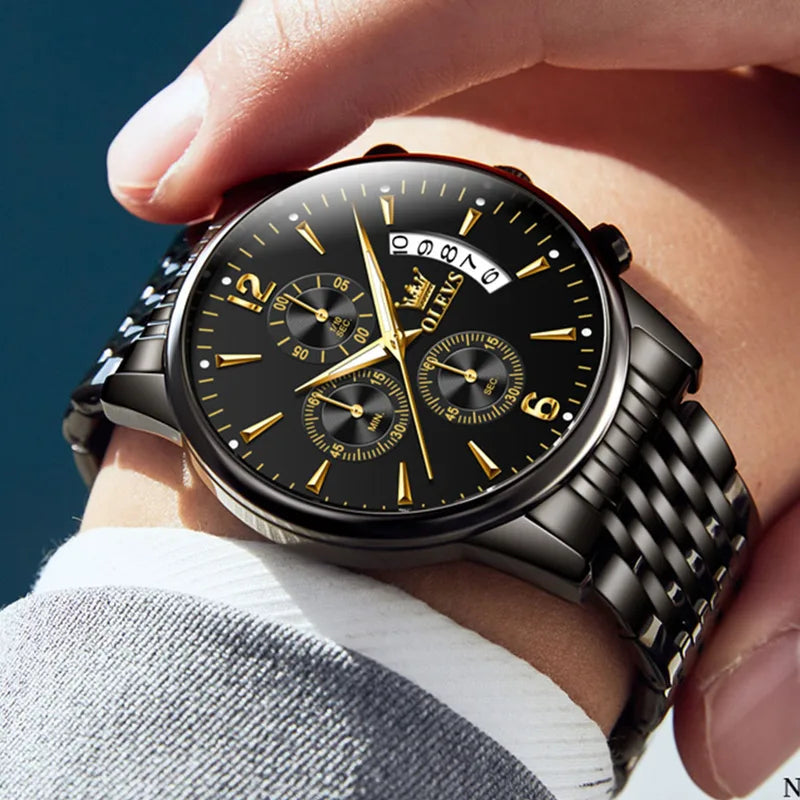 Men's Luxury Waterproof Stainless Steel Quartz Watch with Box Gift Set