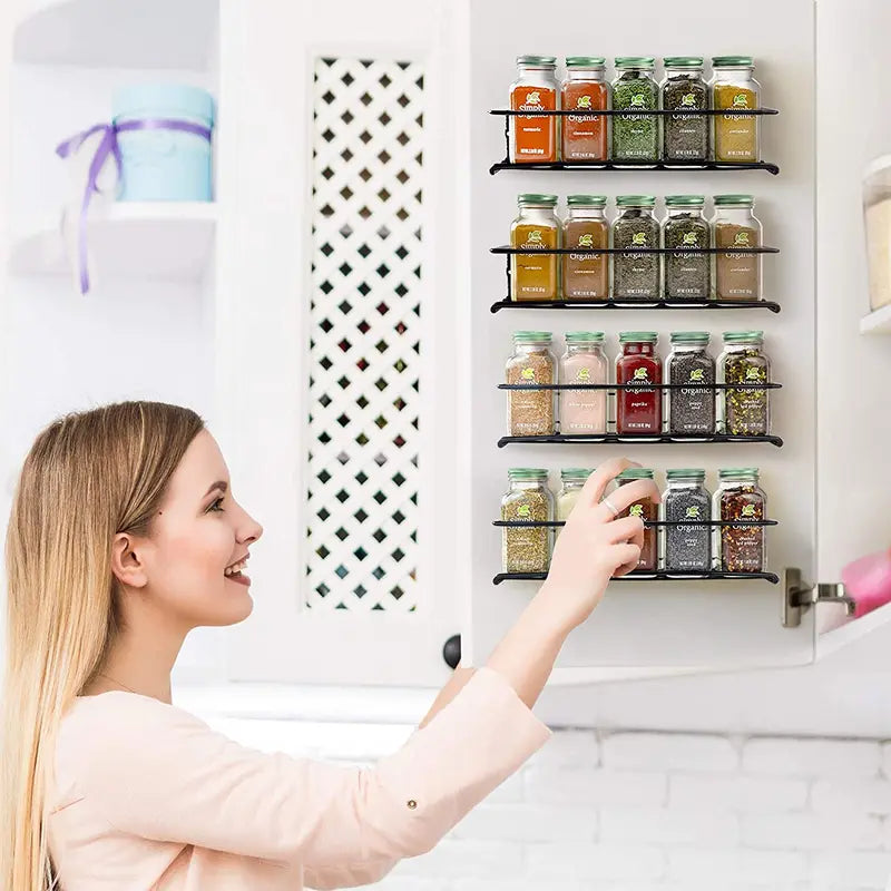 Wall Mount Spice Rack Organizer 2 or 4 Pieces Space Saving Metal Kitchen Storage