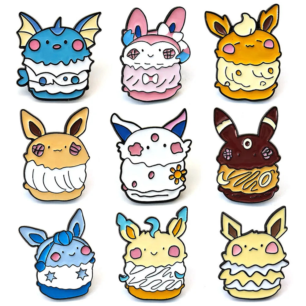 9-Piece Anime Cute Elf Eevee Enamel Pins Set Cartoon Fox Brooches Jewelry Gifts