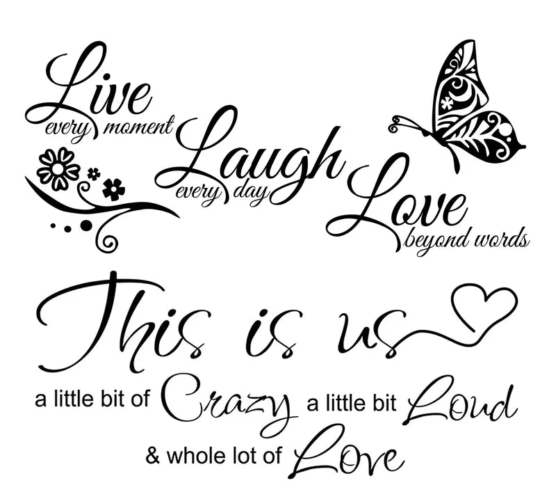 Live Laugh Love Butterfly Flower Wall Decals - Modern Quotes Vinyl Sticker for Home Decor