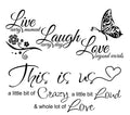 Live Laugh Love Butterfly Flower Wall Decals - Modern Quotes Vinyl Sticker for Home Decor