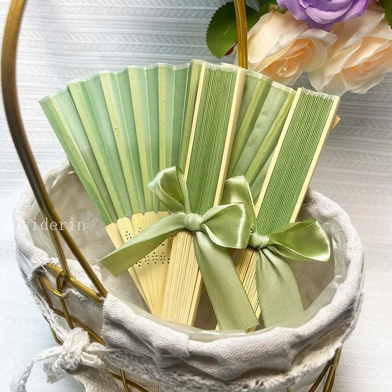 Personalized Foldable Hand Fan with Bamboo Frame - Custom Engraving for Weddings & Events