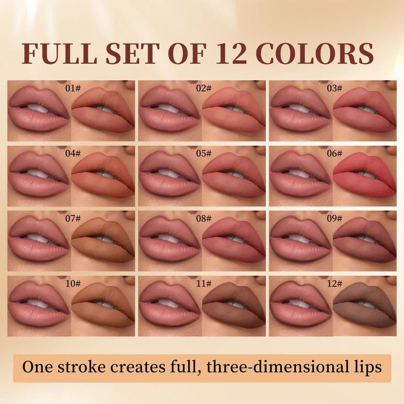 12-Color Waterproof Lip Liner Set - Matte Lipstick & Lip Contour Pencils
