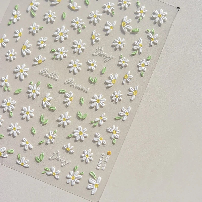 5D Embossed Nail Stickers with Flowers - Self-Adhesive Daisies & Wildflowers for DIY Manicure