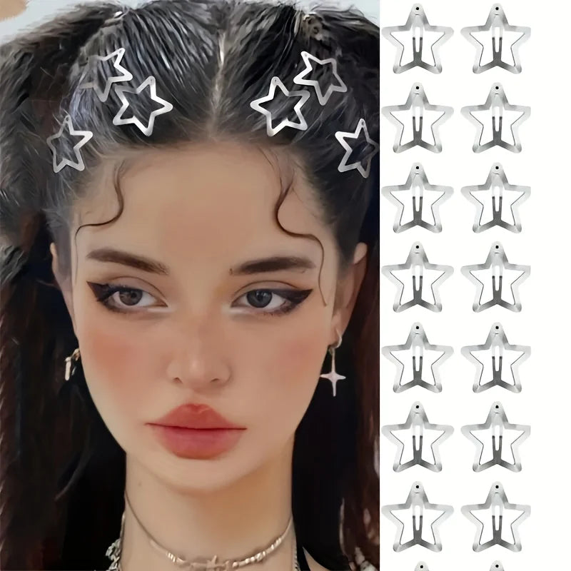 Star Shaped Hair Clips Set - Silver Non-Slip Metal Hair Accessories for Women